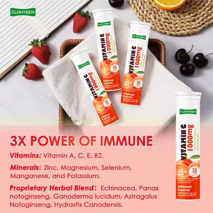 OEM ODM Vitamin C Bảng thuốc sôi 1000mg Hơn 20 vitamin thảo mộc khoáng chất Hỗ trợ miễn dịch