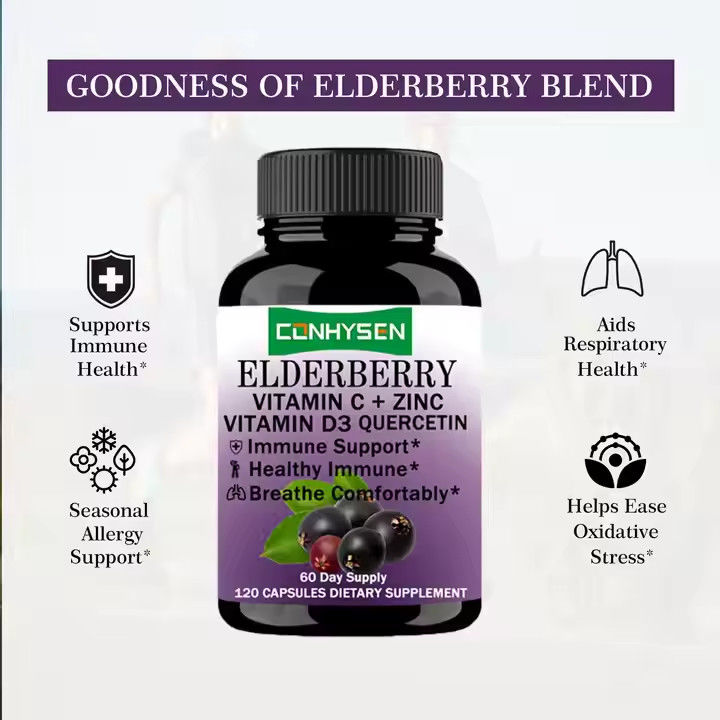 Các viên nang Elderberry với Vitamin C D3 Zinc Quercetin cho người lớn hỗ trợ miễn dịch
