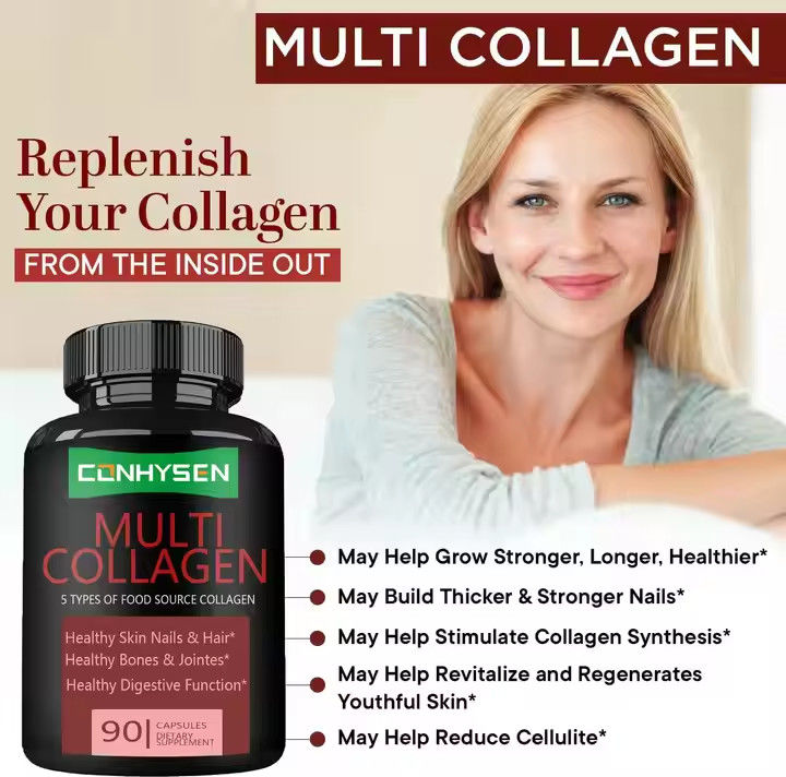 Các viên nang collagen đa chất lượng thực phẩm với vitamin C hỗ trợ da móng tóc khỏe mạnh