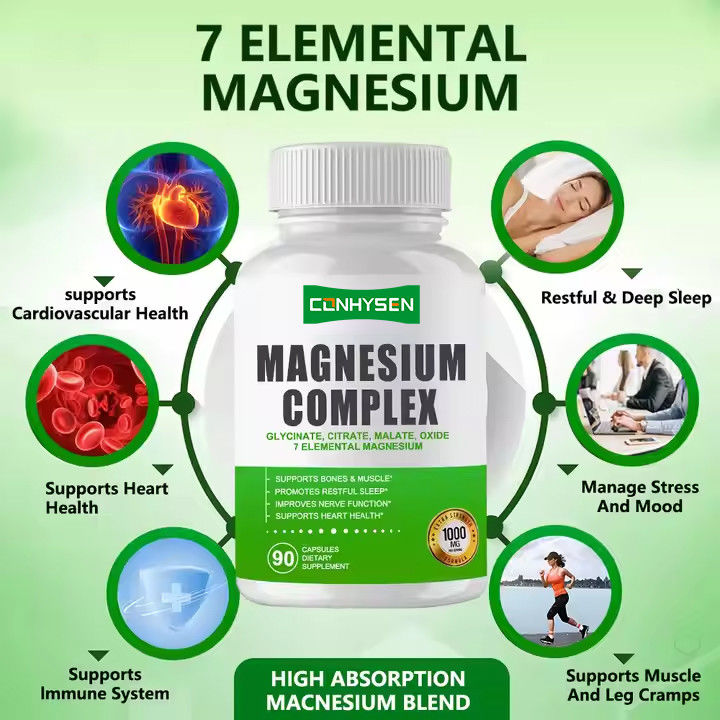 Magnesium Complex Capsules Citrate Oxide Glycinate Malate bổ sung để hỗ trợ xương cơ bắp