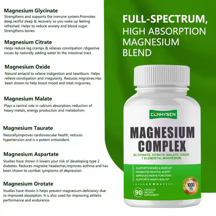 Magnesium Complex Capsules Citrate Oxide Glycinate Malate bổ sung để hỗ trợ xương cơ bắp