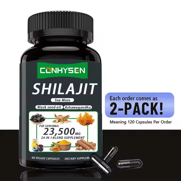 OEM Himalayan Shilajit Capsules Fulvic Acid Khoáng chất Biển Moss Acid Hỗn hợp tự nhiên Tăng năng lượng