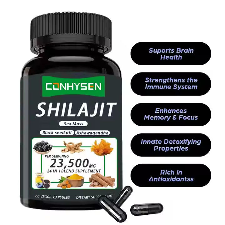 OEM Himalayan Shilajit Capsules Fulvic Acid Khoáng chất Biển Moss Acid Hỗn hợp tự nhiên Tăng năng lượng