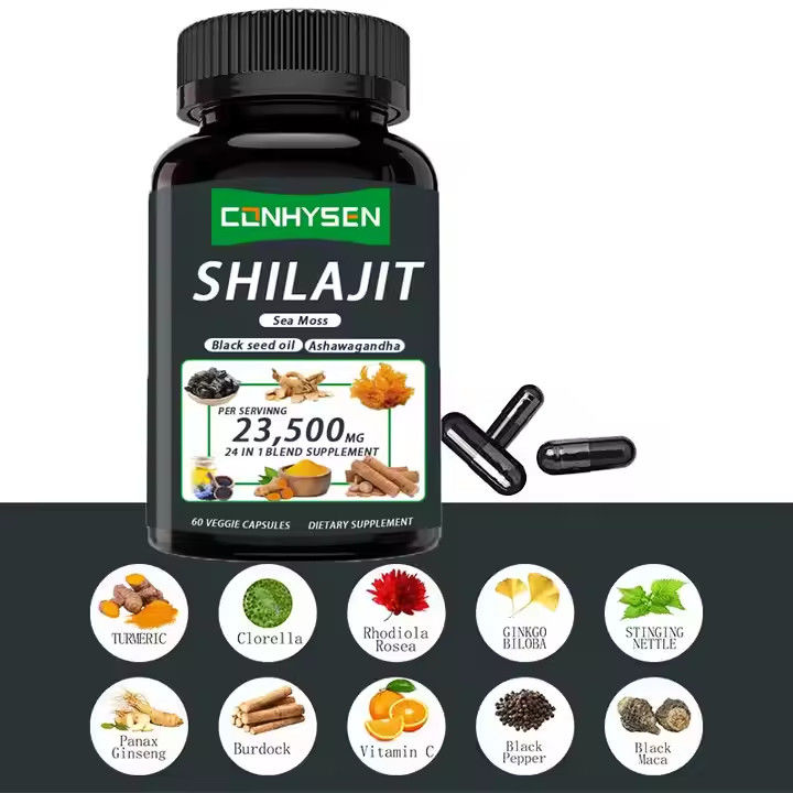 OEM Himalayan Shilajit Capsules Fulvic Acid Khoáng chất Biển Moss Acid Hỗn hợp tự nhiên Tăng năng lượng