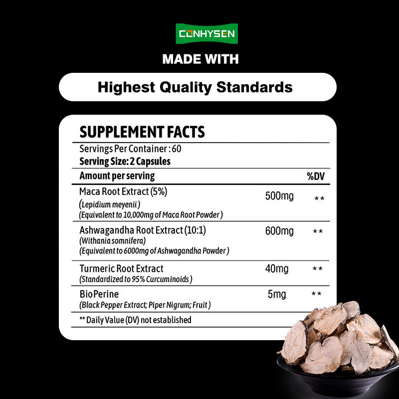 Các viên nang Ashwagandha gốc Maca tăng cân bằng hormone với Curcumin nghệ