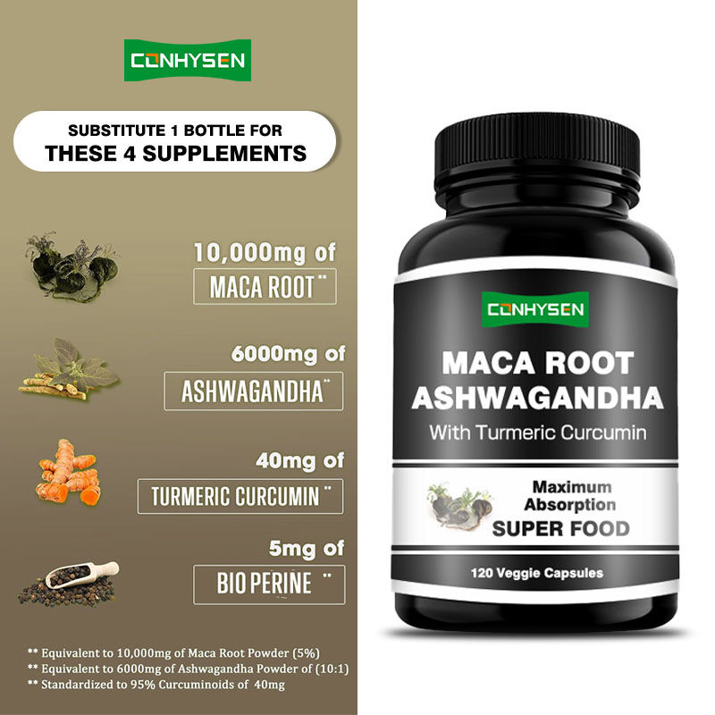 Các viên nang Ashwagandha gốc Maca tăng cân bằng hormone với Curcumin nghệ