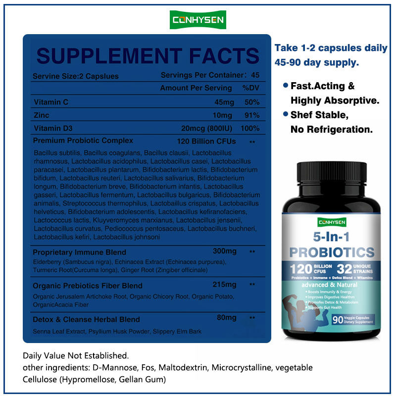Viên nang Prebiotic 5 trong 1 từ nhà máy cải thiện sức khỏe tiêu hóa, phức hợp Probiotic cao cấp