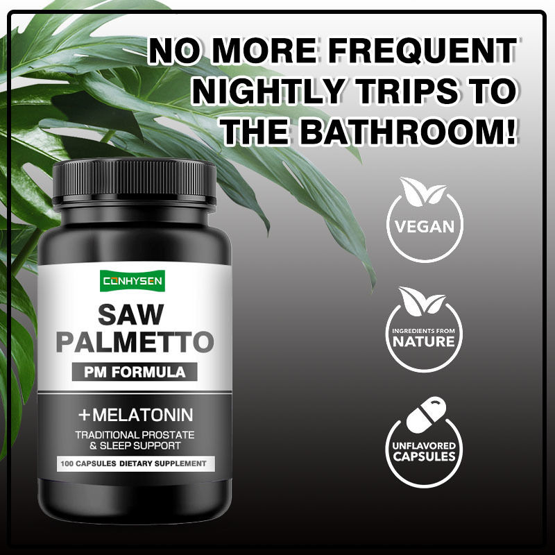 PM công thức hỗ trợ giấc ngủ tuyến tiền liệt truyền thống Saw Palmetto viên nang với melatonin