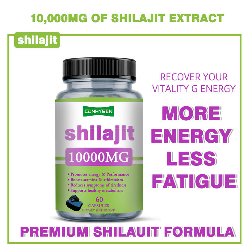 Viên nang Shilajit nguyên chất 1000mg nhãn riêng, viên nang chăm sóc sức khỏe, tăng cường năng lượng và hiệu suất