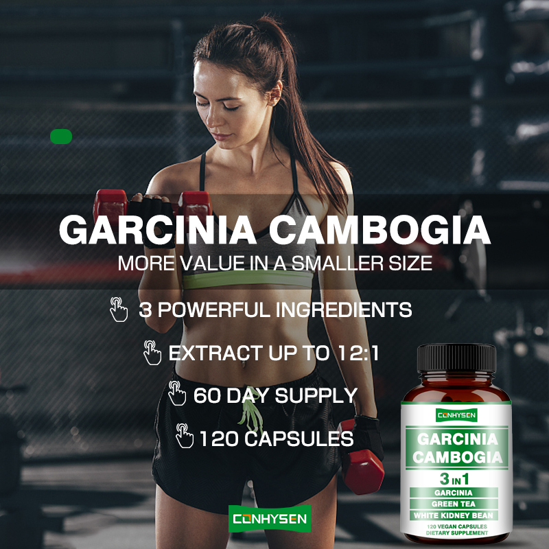 Viên nang Garcinia Cambogia Bán Chạy 3 trong 1, Viên nang thuần chay, Thúc đẩy sản xuất năng lượng với Trà xanh
