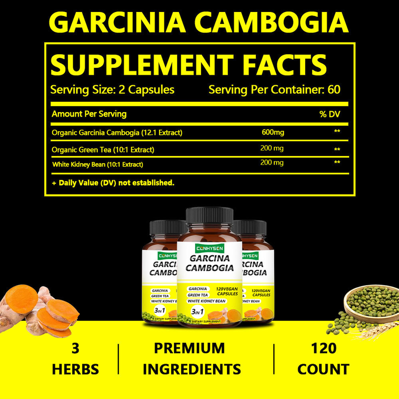 Sản xuất nhà máy Garcinia Cambogia Capsules 3 trong 1 Các thành phần cao cấp Tăng năng lượng