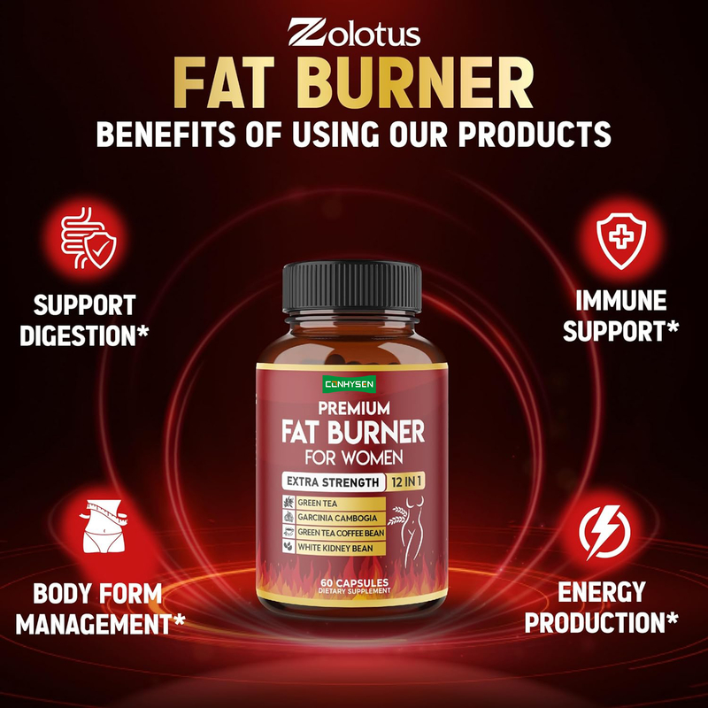 Viên nang giảm cân 12 trong 1 Extra Strength dành cho phụ nữ, thuần chay, với trà xanh, Garcinia Cambogia, đậu thận trắng, hỗ trợ trao đổi chất và tiêu hóa