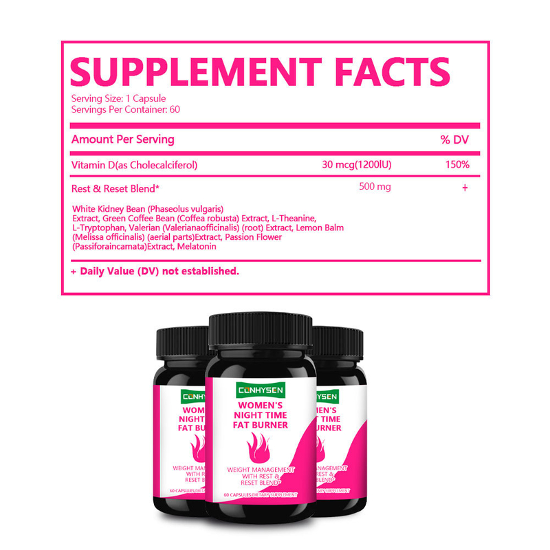 Nhãn hàng riêng Phụ nữ Đêm Thời gian đốt cháy chất béo viên nang với vitamin D hỗ trợ tiêu hóa & phục hồi cơ bắp