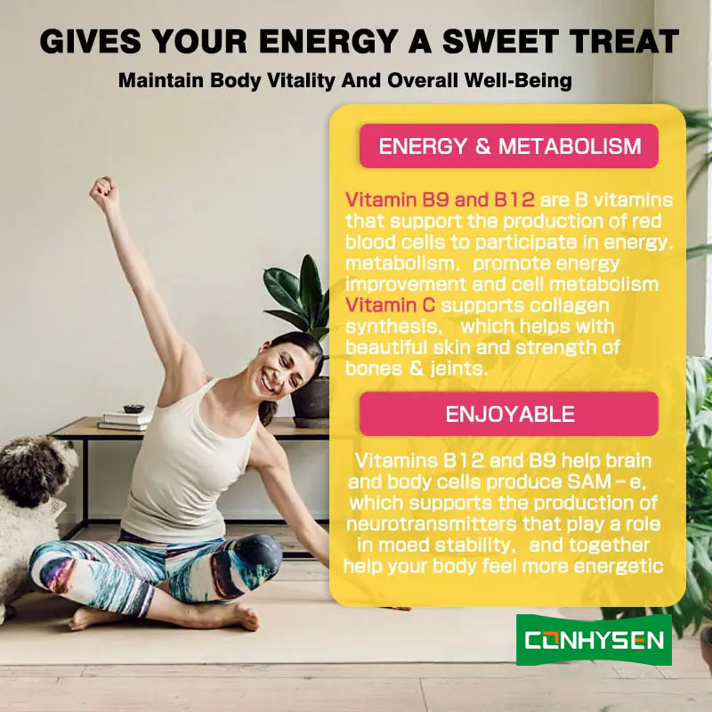 Kẹo dẻo Vitamin B12 Nhãn riêng Tăng cường Năng lượng Thúc đẩy Sức khỏe Tim mạch Duy trì Sức khỏe Tổng thể Cung cấp Tự nhiên