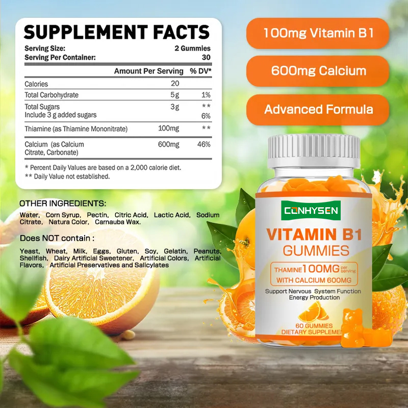Nhãn nhãn riêng Vitamin B1 kẹo cao su Tăng năng lượng Thúc đẩy sức khỏe tim