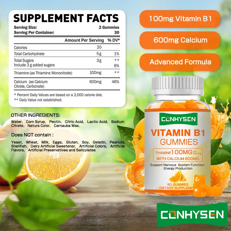 Nhãn hiệu riêng Vitamin B1 kẹo cao su Tăng năng lượng Thúc đẩy sức khỏe tim Thúc đẩy sức khỏe tổng thể