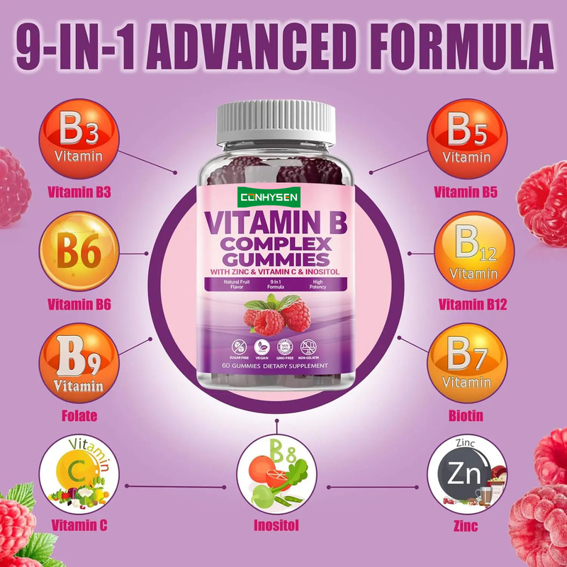 Vitamin B phức tạp kẹo cao su tăng cường miễn dịch Vitamin C B6 kẽm Folat bổ sung dinh dưỡng Vitamin B12 kẹo