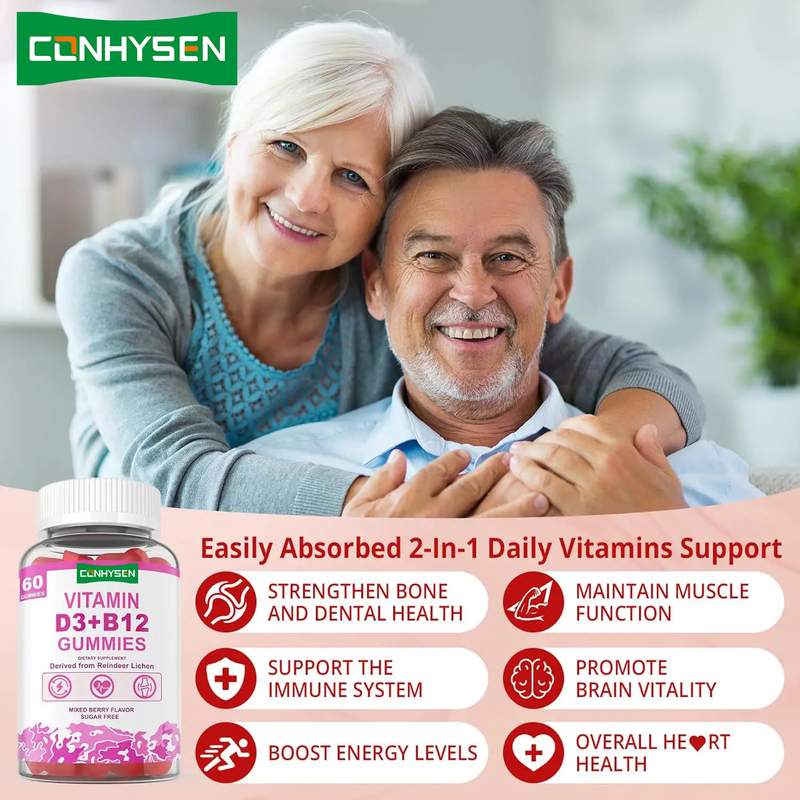 Kẹo dẻo Vitamin D3 B12 không đường trực tiếp từ nhà máy, tăng cường sức khỏe não bộ, sức khỏe tim mạch tổng thể