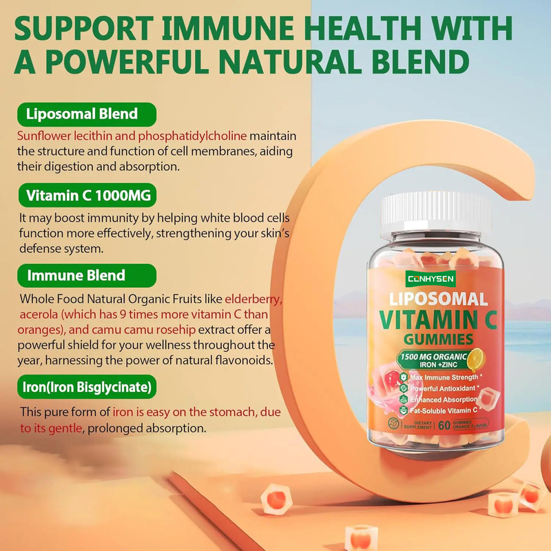 Nhãn hiệu riêng Không đường Organic Iron Zinc Supplement Support Cải thiện sức khỏe da Vitamin C Gummies
