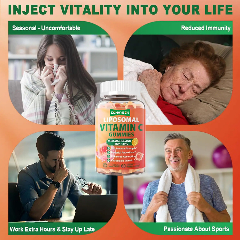 Nhãn hiệu riêng Không đường Organic Iron Zinc Supplement Support Cải thiện sức khỏe da Vitamin C Gummies