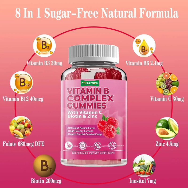 Kẹo dẻo Vitamin B Complex với Vitamin B6 Công thức Tự nhiên Hỗ trợ Hệ miễn dịch khỏe mạnh