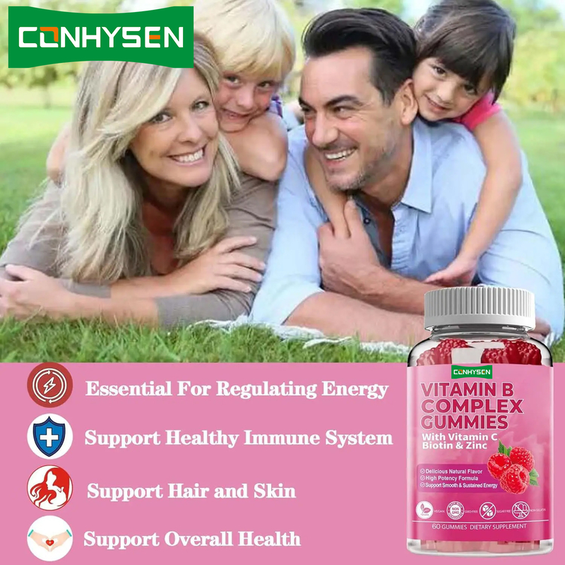 Kẹo dẻo Vitamin B Complex với Vitamin B6 Công thức Tự nhiên Hỗ trợ Hệ miễn dịch khỏe mạnh