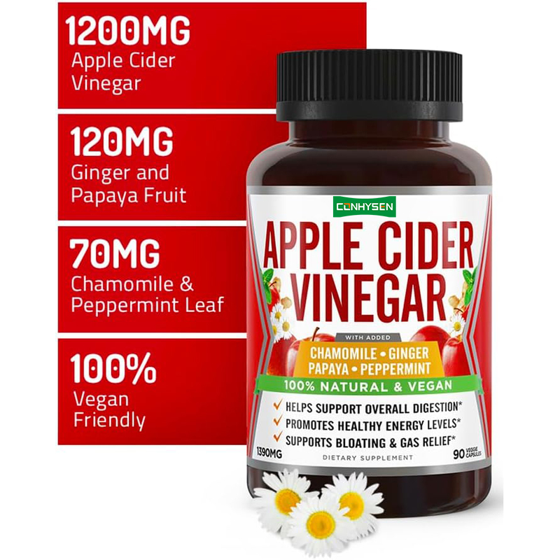 Giấm táo hỗ trợ tiêu hóa viên nang với Ginger Papaya Chamomile Peppermint Bổn giảm phồng lên tự nhiên Tăng năng lượng