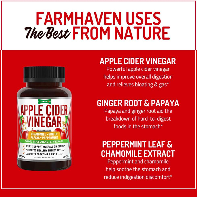 Giấm táo hỗ trợ tiêu hóa viên nang với Ginger Papaya Chamomile Peppermint Bổn giảm phồng lên tự nhiên Tăng năng lượng
