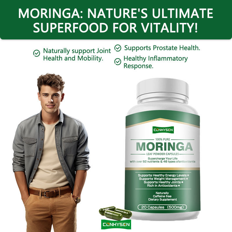 Các viên nang Moringa tùy chỉnh hỗ trợ tuyến tiền liệt khỏe mạnh với bột lá hơn 92 chất dinh dưỡng