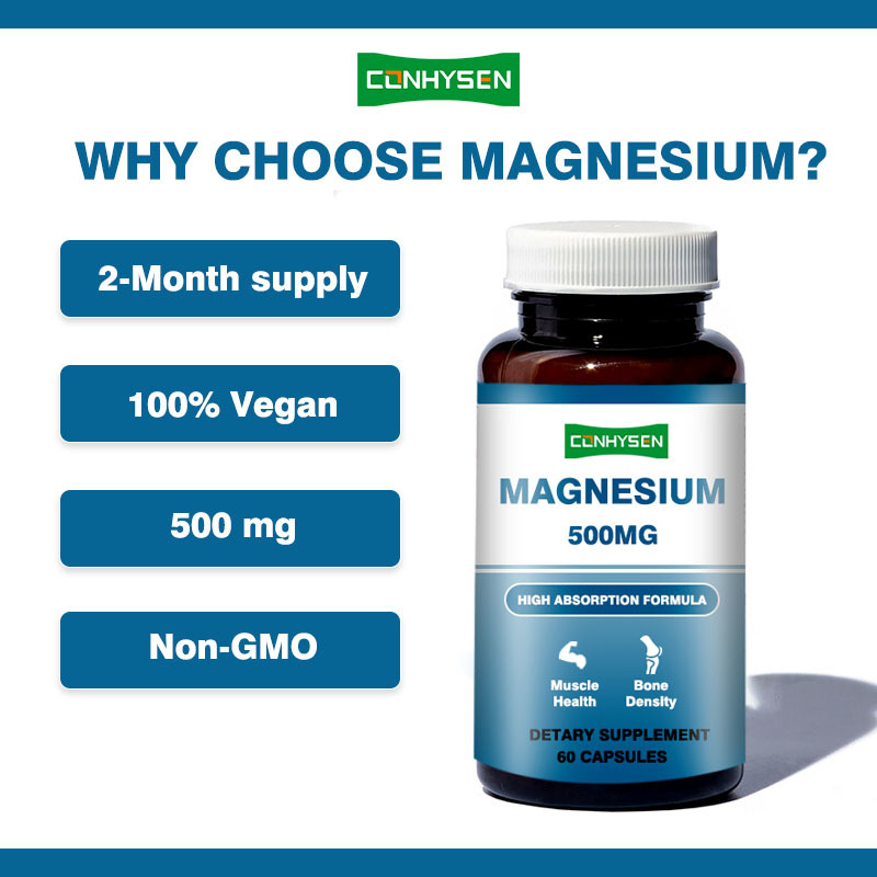 Viên nang magie mang thương hiệu riêng 500mg Hỗ trợ trí nhớ & chức năng não Không biến đổi gen