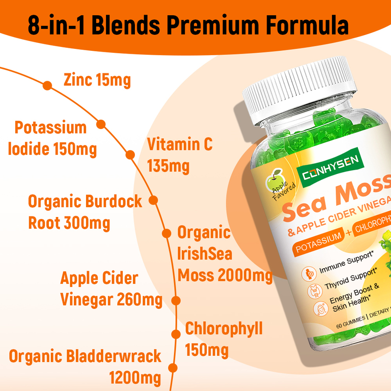 8-In-1 Sea Moss Gummies miễn dịch và hỗ trợ tuyến giáp Nhà máy tùy chỉnh