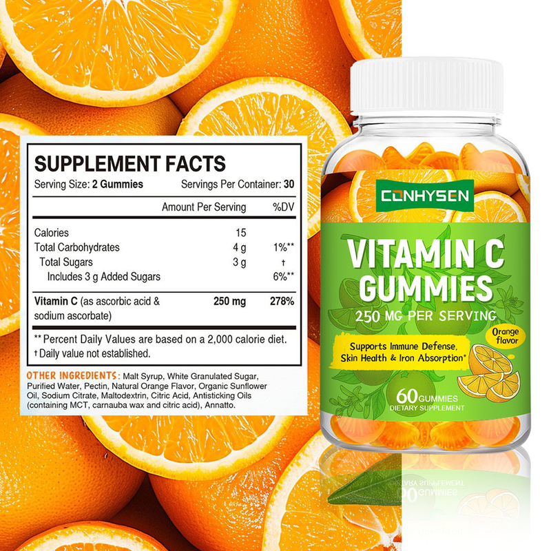 Vitamin C Gummies Natural Orange Flavor Factory bán buôn hỗ trợ năng lượng tim