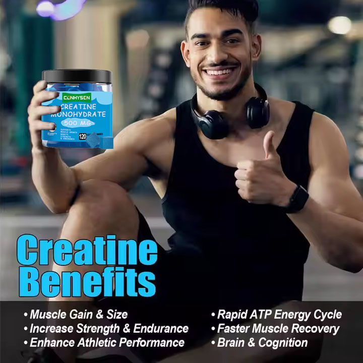Kẹo dẻo Creatine Monohydrate Halal Nhãn Riêng Bổ sung Dinh dưỡng Thể thao cho Người lớn để Tăng Cường Sức mạnh và Khối lượng Cơ bắp