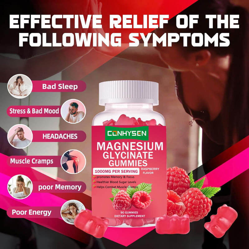 Bán chạy nhãn hiệu riêng Thực phẩm bổ sung Vitamin D thuần chay Cải thiện chất lượng giấc ngủ Kẹo dẻo Magnesium Glycinate