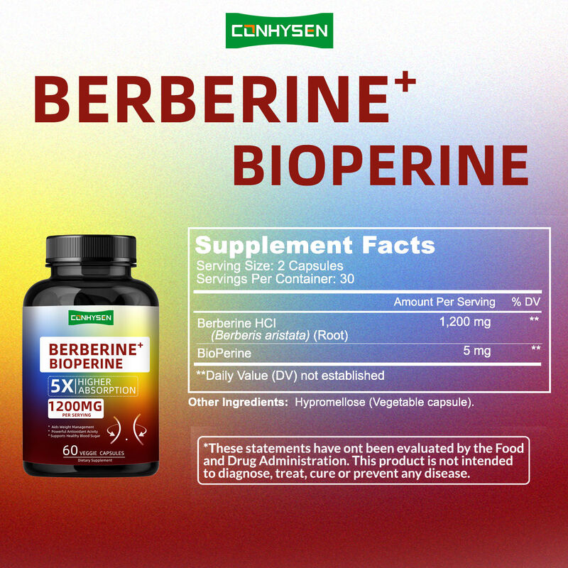 Viên nang chiết xuất rễ Hoàng Đằng chất lượng cao, Viên nang Berberine Bioperine hỗ trợ quản lý cân nặng lành mạnh, Chất xơ