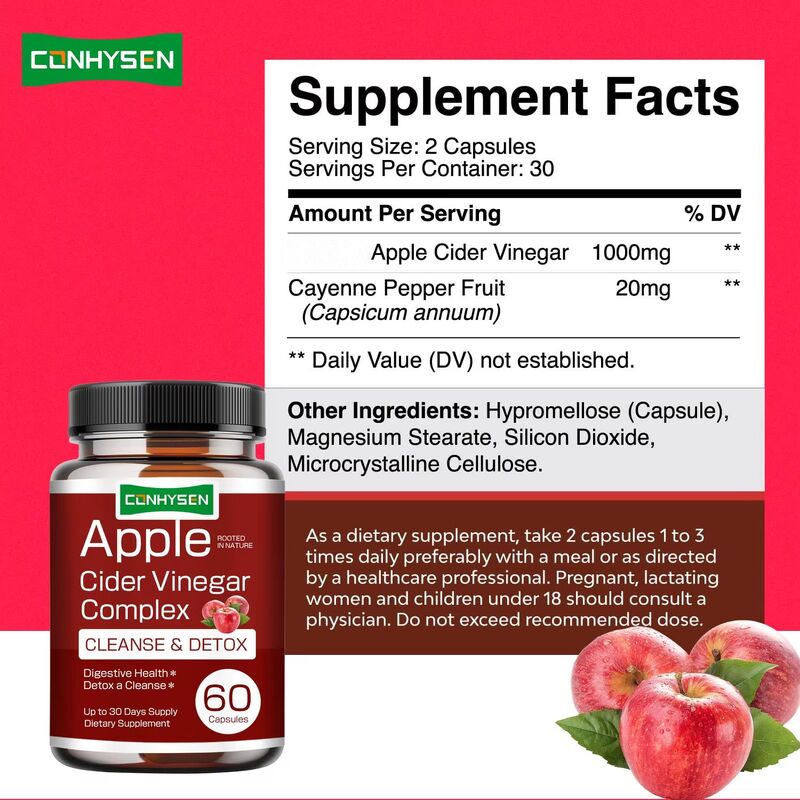 OEM chất lượng cao quản lý cân nặng thuần chay Apple Cider Vinegar Complex Capsules Fat Burner Thúc đẩy tiêu hóa