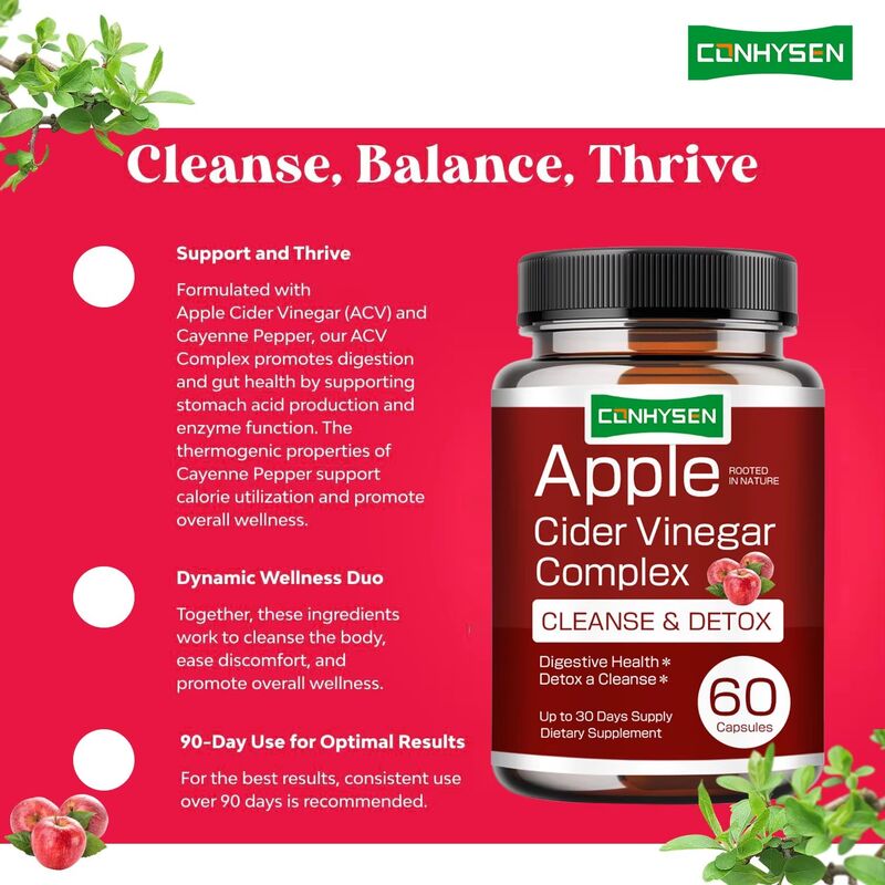 OEM chất lượng cao quản lý cân nặng thuần chay Apple Cider Vinegar Complex Capsules Fat Burner Thúc đẩy tiêu hóa
