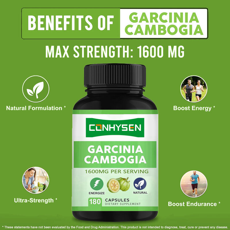 Thực phẩm chức năng chất lượng cao Viên nang Garcinia Cambogia nguyên chất Thúc đẩy năng lượng và sức bền Thực phẩm bổ sung tự nhiên