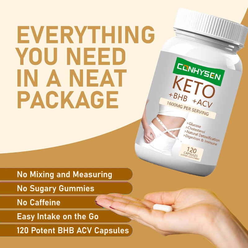 Nhãn hiệu riêng Keto + ACV + BHB viên nang với BHB & Apple Cider Vinegar để kiểm soát cân nặng Tăng năng lượng tập trung chất béo đốt cháy