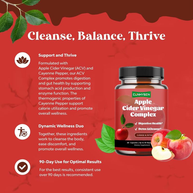 OEM nhãn riêng Kiểm soát cân nặng Chăm sóc sức khỏe bổ sung chế độ ăn uống cho phụ nữ và nam giới Apple Cider Vinegar Complex Capsules
