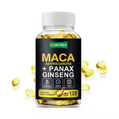 Thức khỏe thảo dược Maca bổ sung Softgels Ashwagandha Ginseng Đối với nam giới Tăng cường vitamin