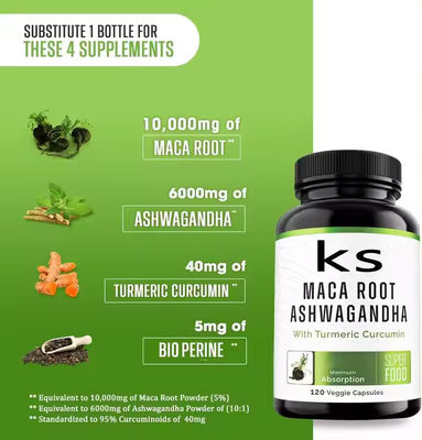 Các viên nang tăng cường nam Maca bổ sung nguồn gốc thư giãn năng lượng thần kinh với Ashwagandha