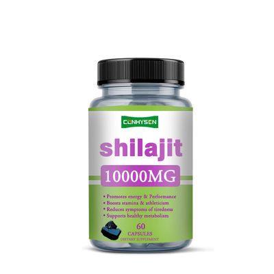 Viên nang Shilajit nguyên chất 1000mg nhãn riêng, viên nang chăm sóc sức khỏe, tăng cường năng lượng và hiệu suất