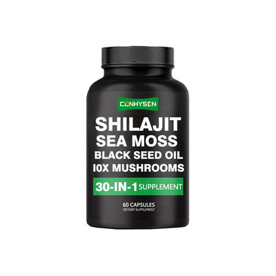 Shilajit cápsula tùy chỉnh 10X nấm cápsula cho sự rõ ràng tâm trí 30 thành phần mạnh mẽ